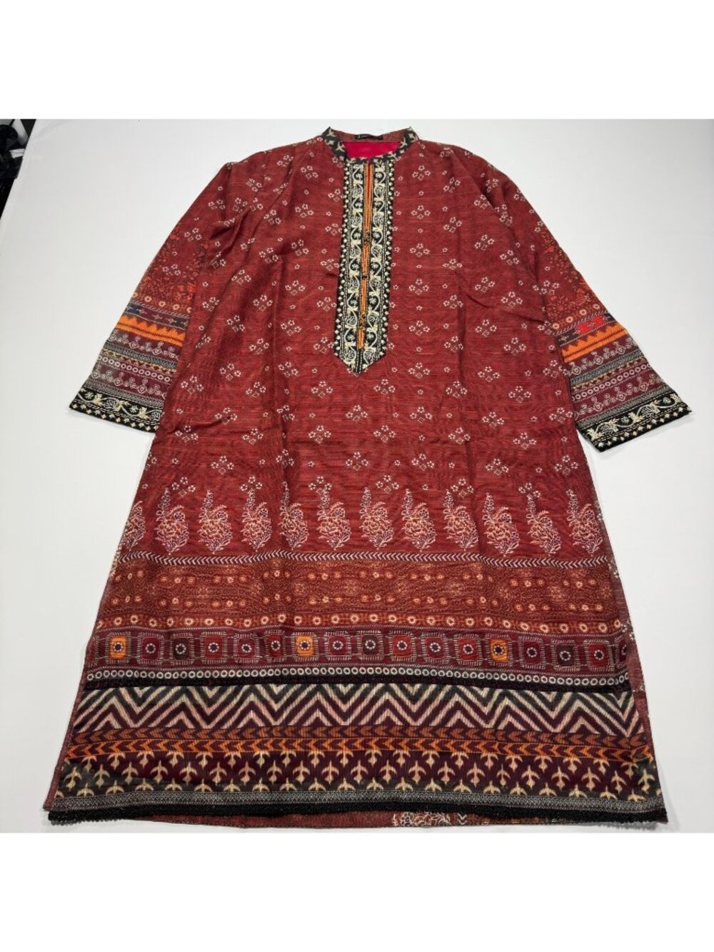 J. Pret Dress Women's 12 Red Floral Lawn Sheath Tunic Kurti Embellished Lined